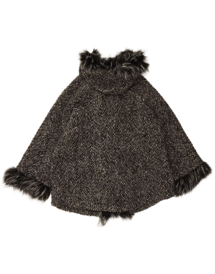 Cappotto a mantella con cappuccio vestibilità ampia da donna VINTAGE UK 10 piccolo in lana nera