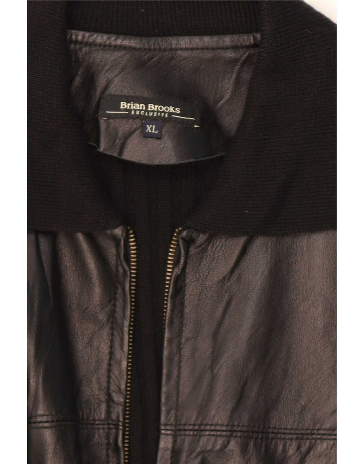 Giacca in pelle vintage da uomo UK 42 XL color block nero