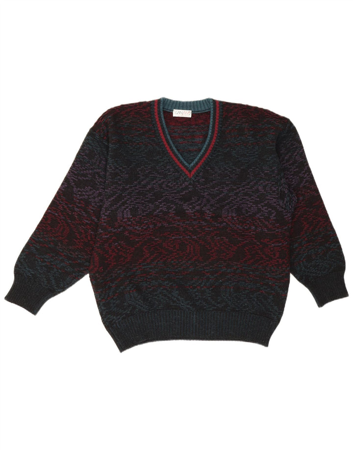 Maglione vintage da uomo con scollo a V IT 50 Lana Paisley multicolore medio