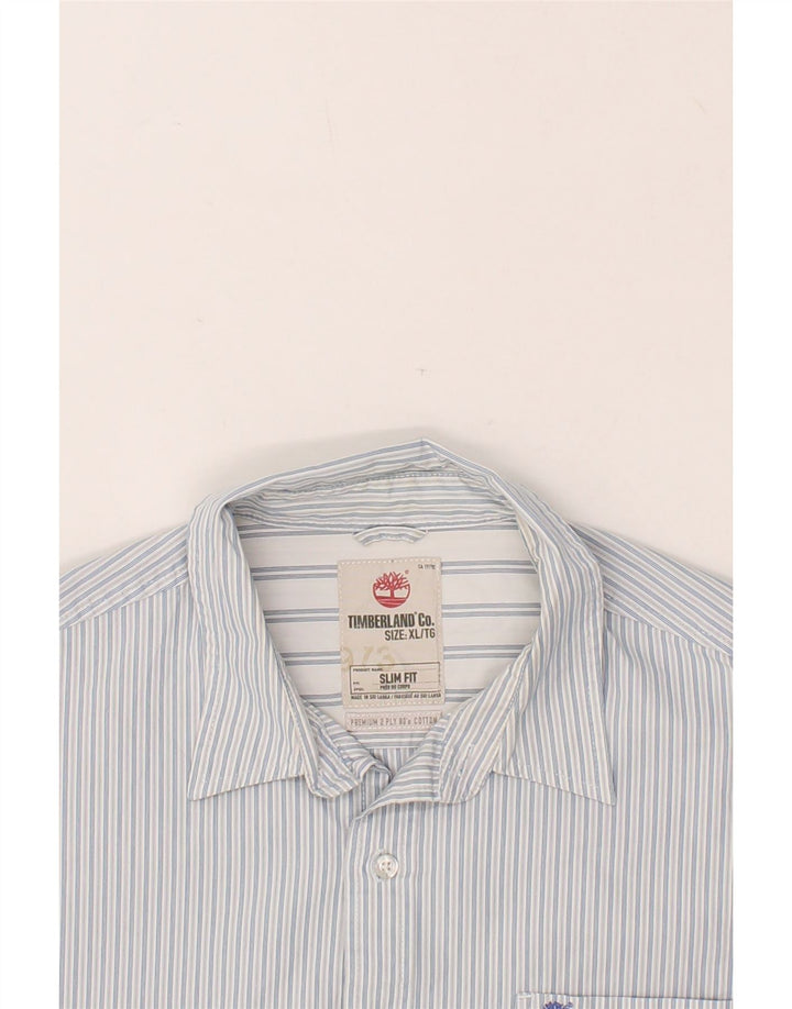 TIMBERLAND Mens Slim Fit Shirt XL Blue Striped Vintage Timberland and Second-Hand Timberland from Messina Hembry 