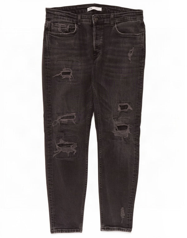 Jeans skinny effetto consumato Zara da uomo EU 46 XL W36 L30 Nero