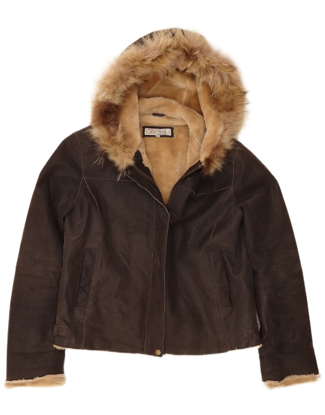 Giubbotto in shearling con cappuccio da donna Bata and More IT 46 Large in pelle marrone