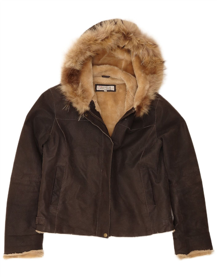 Giubbotto in shearling con cappuccio da donna Bata and More IT 46 Large in pelle marrone