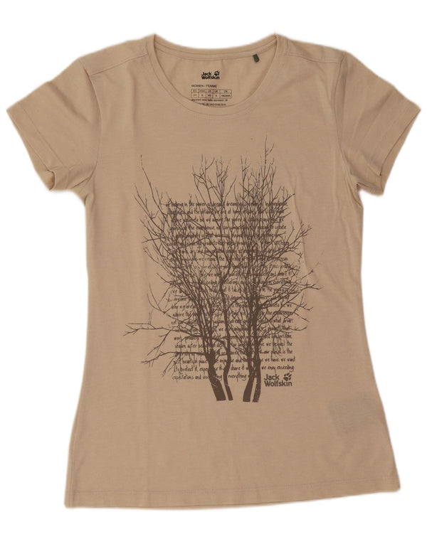 T-shirt grafica da donna Jack Wolfskin Top UK 6 XS cotone beige