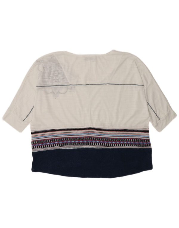 Desigual Donna Top Manica 3/4 UK 16 Grande Poliestere Floreale Bianco
