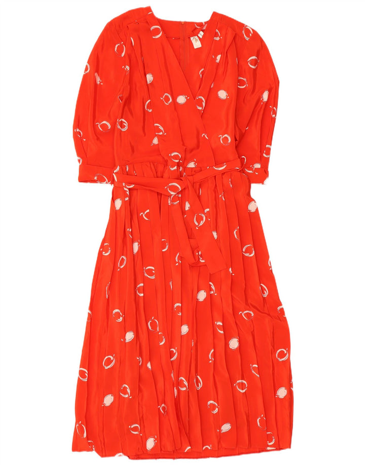 Abito lungo da donna vintage con maniche a 3/4 con motivo astratto EU 42 grande rosso