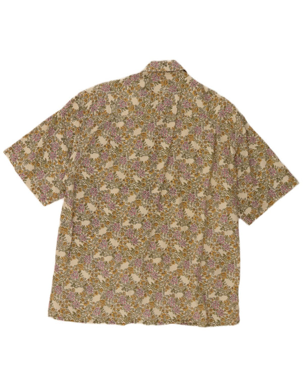 Camicia a maniche corte da uomo vintage grande lino floreale beige