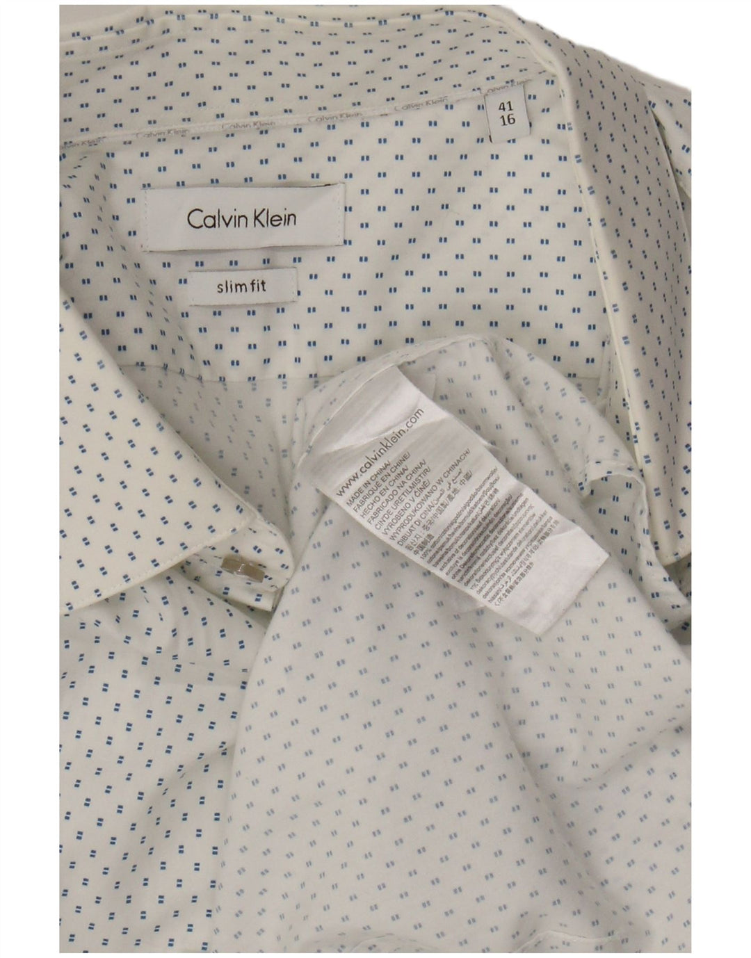 CALVIN KLEIN Camicia slim fit da uomo taglia 41 16 grande cotone maculato bianco