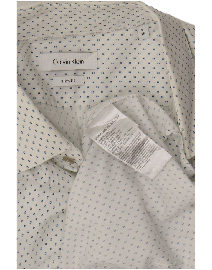 CALVIN KLEIN Camicia slim fit da uomo taglia 41 16 grande cotone maculato bianco