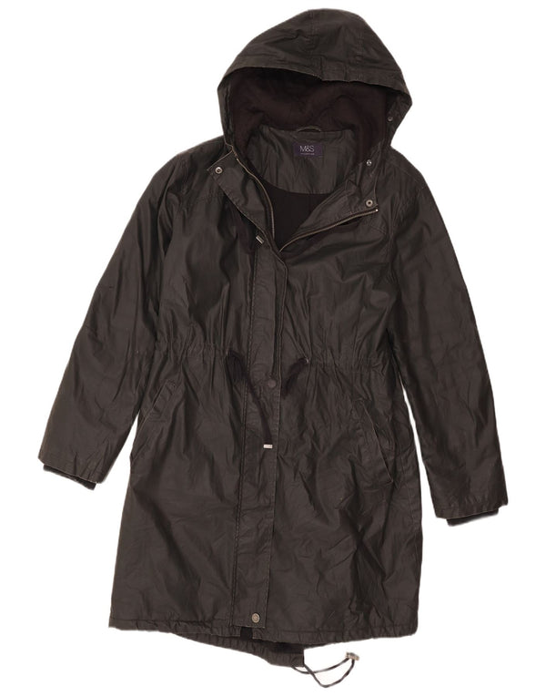 Marks & Spencer Womens Hooded Parka Jacket UK 10 Small Black Cotton