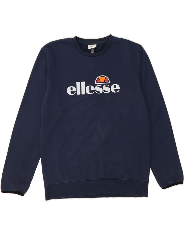 ELLESSE Mens Graphic Sweatshirt Jumper Medium Navy Blue Cotton Vintage Ellesse and Second-Hand Ellesse from Messina Hembry 