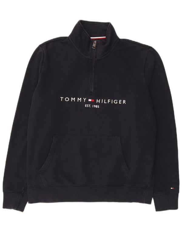 Tommy Hilfiger Uomo Felpa con collo grafico con zip Maglione medio blu navy