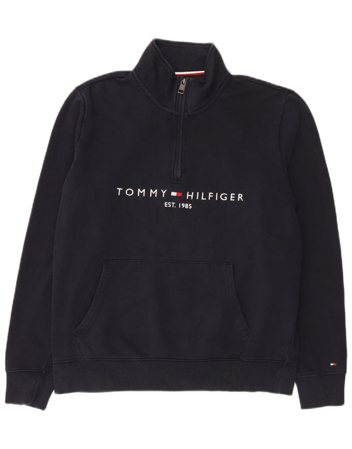 Tommy Hilfiger Uomo Felpa con collo grafico con zip Maglione medio blu navy
