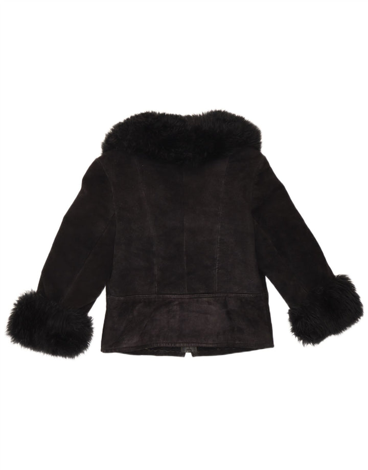 Giacca vintage in pelle scamosciata con maniche a 3/4 da donna UK 10 piccola nera