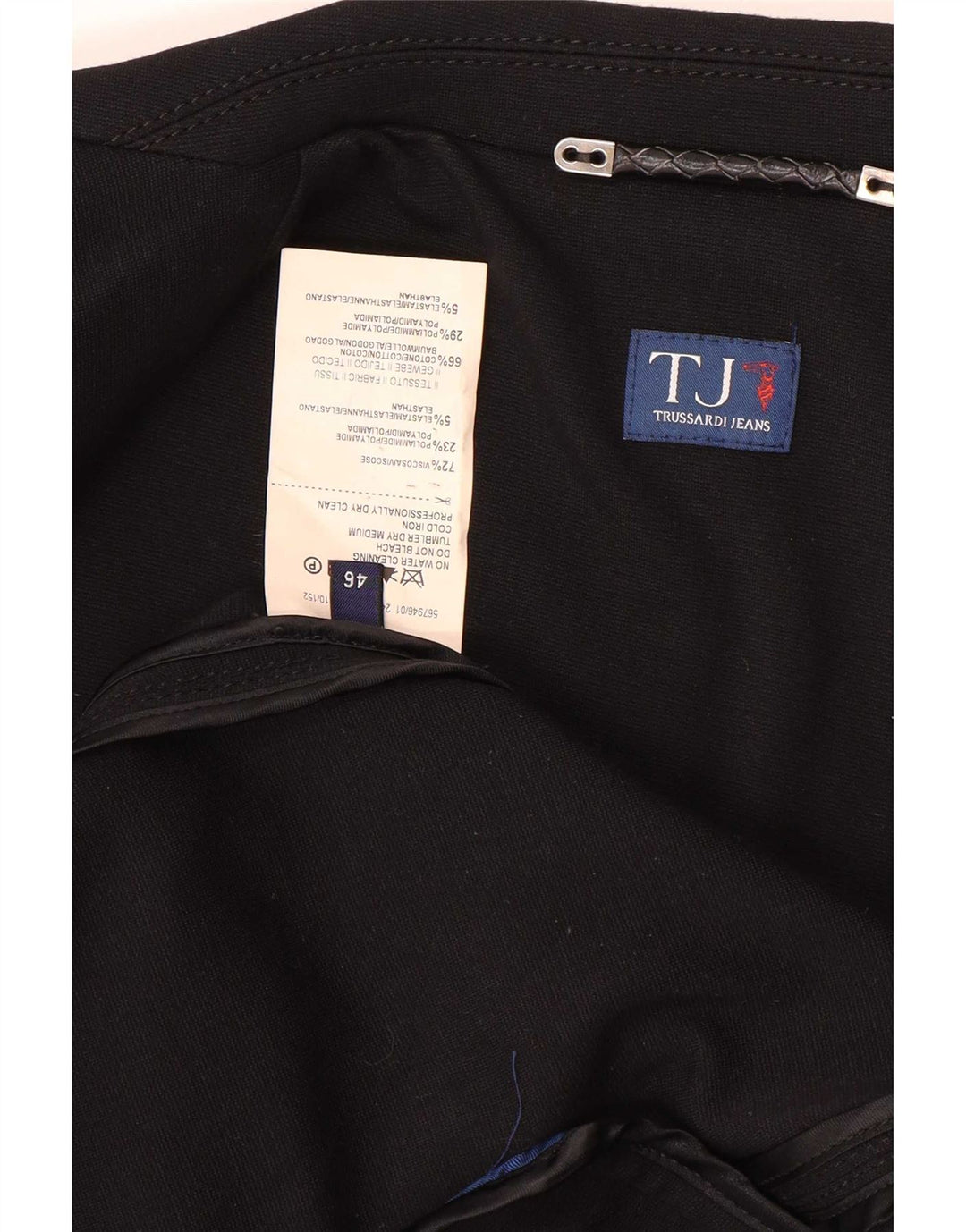 Giacca Blazer 2 Bottoni Donna Trussardi Jeans IT 46 Large Nera in Viscosa