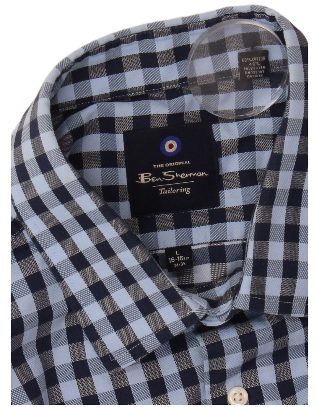 Camicia da uomo Ben Sherman taglia 16 1/2 grande cotone a quadretti blu