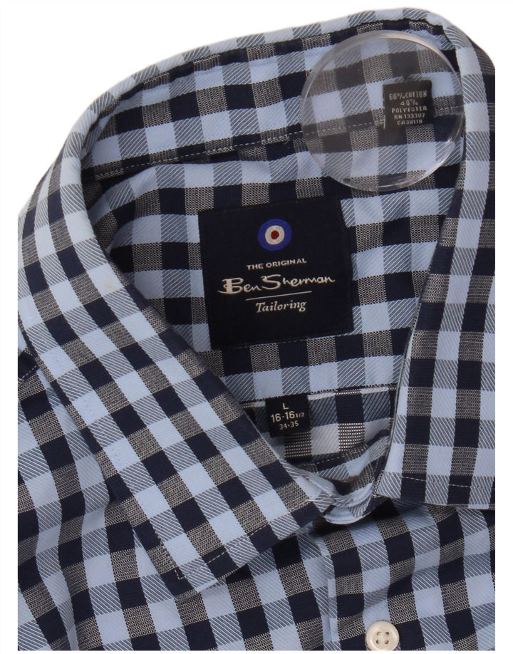 Camicia da uomo Ben Sherman taglia 16 1/2 grande cotone a quadretti blu