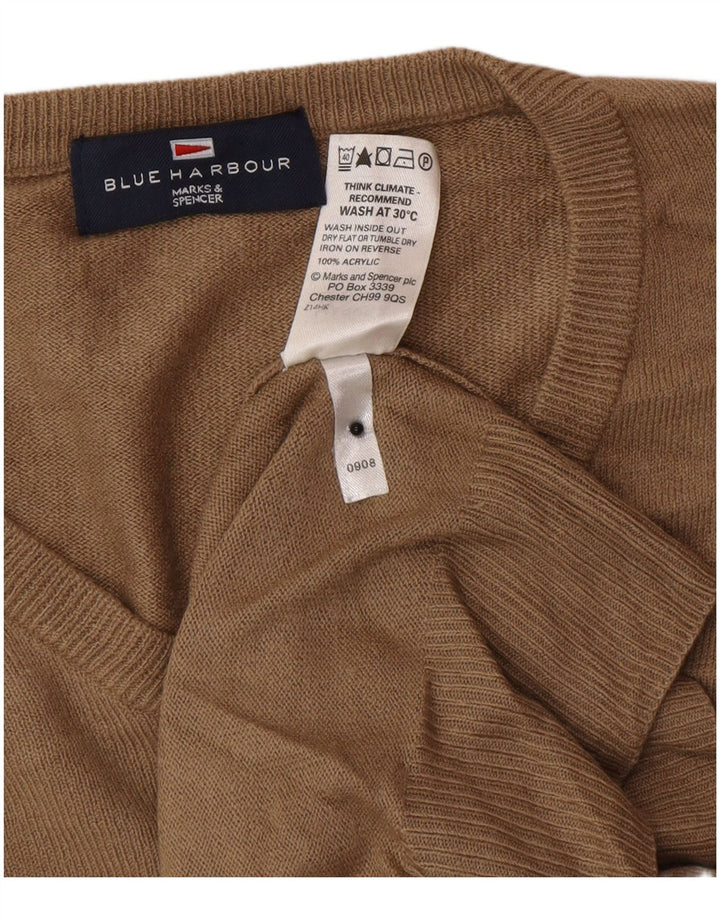Maglione da uomo con scollo a V blu Harbour Marks & Spencer piccolo acrilico marrone