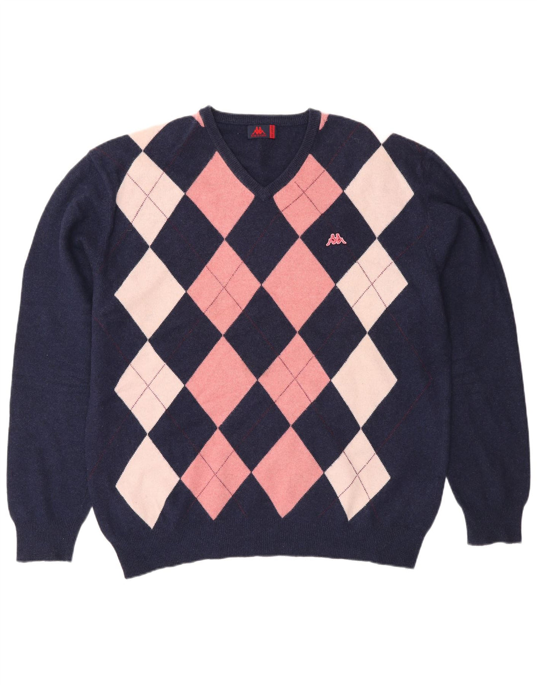 Maglione Kappa da uomo con scollo a V 2XL blu navy a rombi/lana diamante