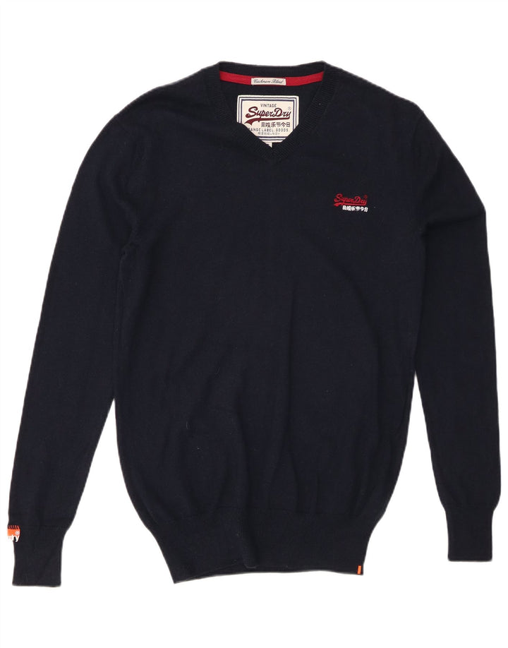 Maglione da uomo con scollo a V SUPERDRY piccolo in cotone blu navy