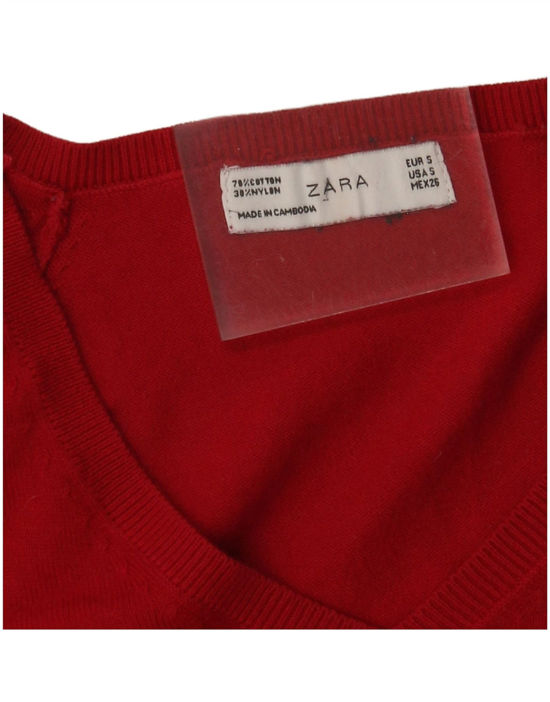 Maglione Zara da donna con scollo a V UK 8 piccolo cotone rosso