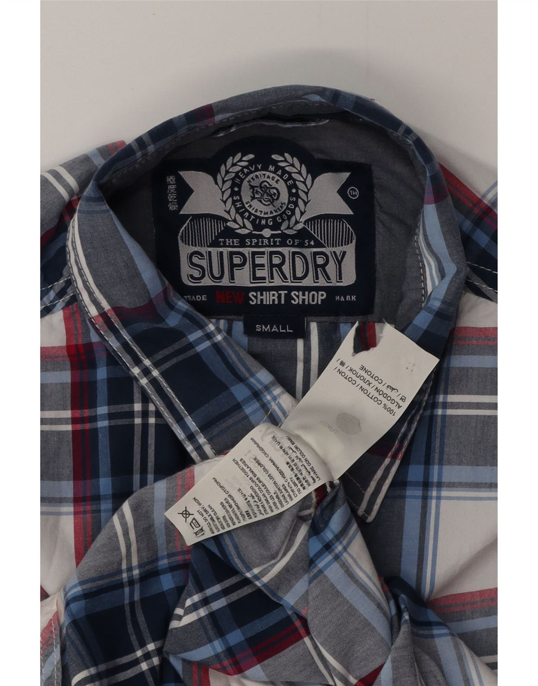 Camicia da uomo SUPERDRY piccola in cotone scozzese blu navy