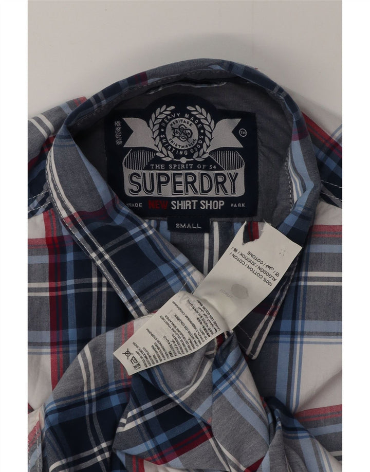 Camicia da uomo SUPERDRY piccola in cotone scozzese blu navy