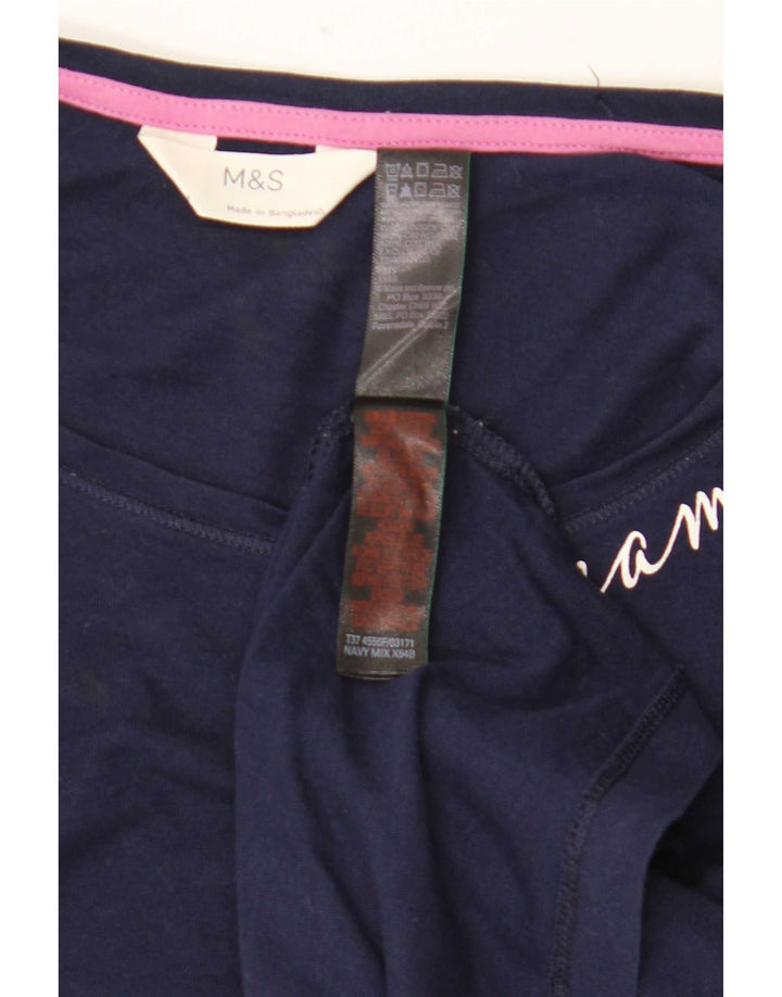 Marks & Spencer Top da donna a maniche lunghe UK 14 medio cotone blu navy