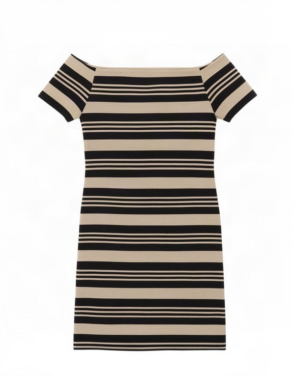 Topshop Abito da donna con spalle scoperte UK 10 Piccolo poliestere a righe blu navy