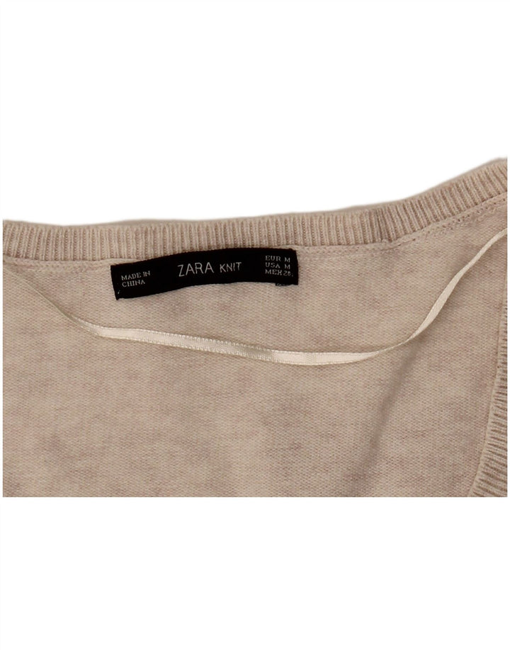 Maglione oversize con scollo a V da donna Zara UK 14 Beige medio