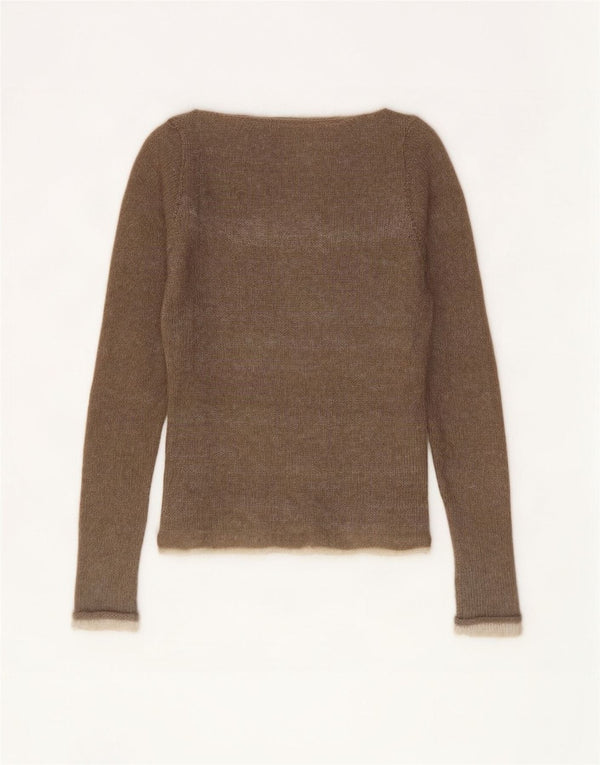 Maglione maglione vintage da donna con scollo a barca UK 8 piccolo marrone