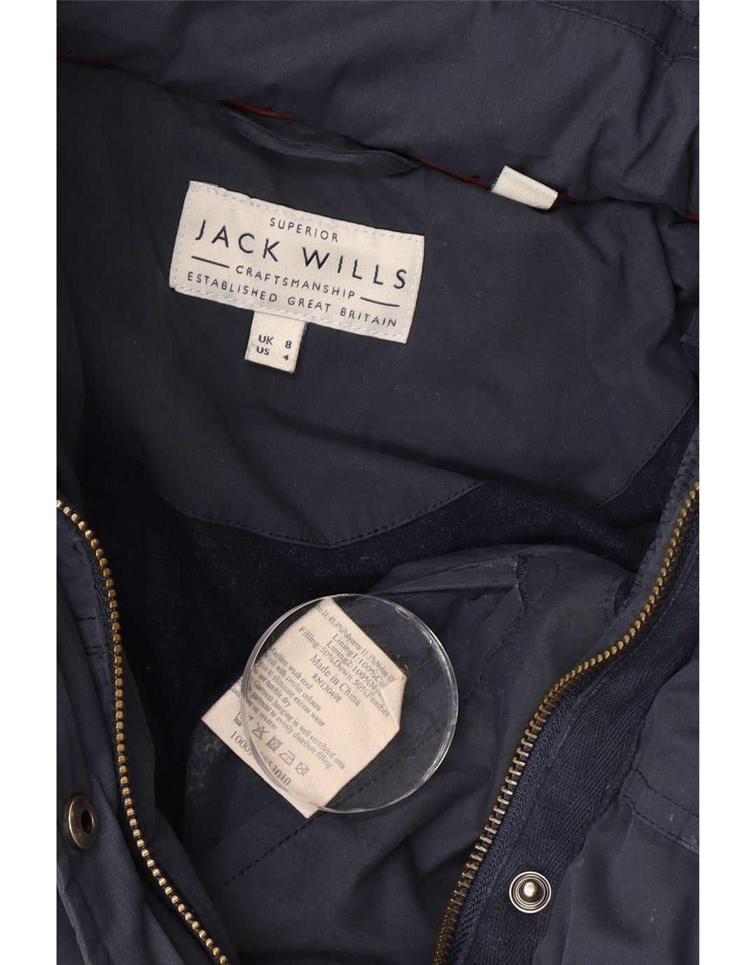 Giacca imbottita con cappuccio da donna Jack Wills UK 8 piccola in poliestere blu navy