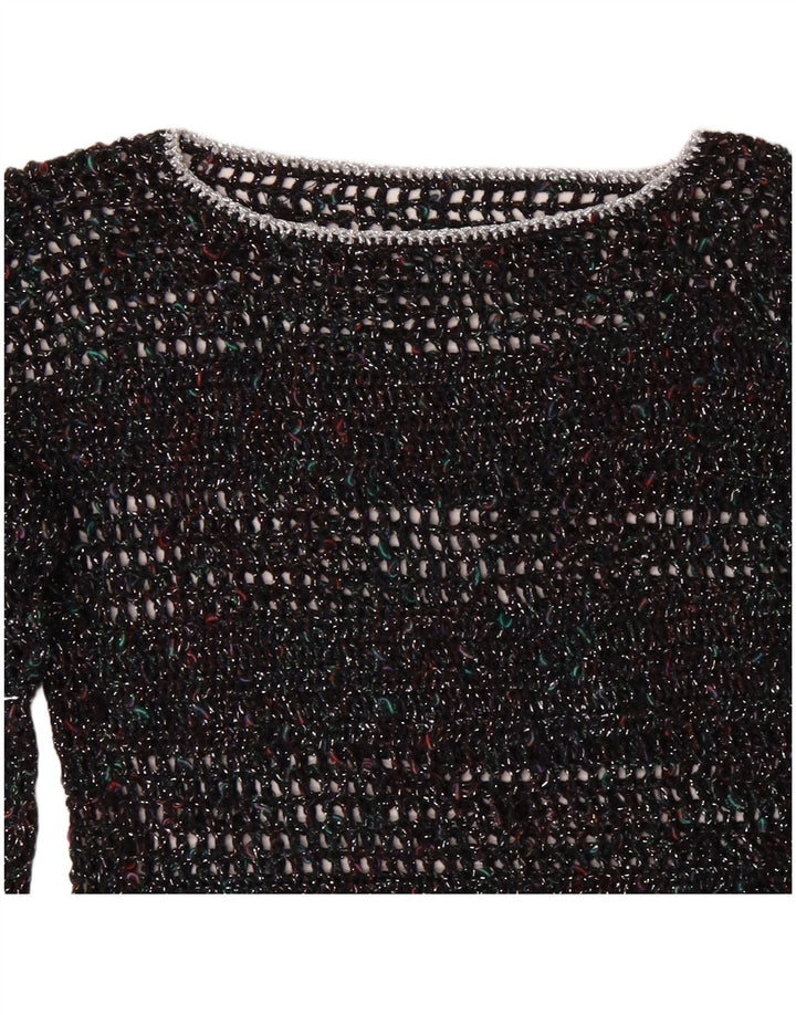 Maglione maglione con scollo a barca da donna VINTAGE UK 12 medio multicolore screziato