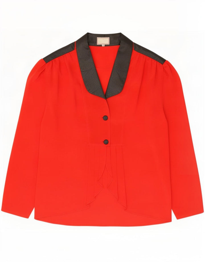 Camicetta camicia a pipistrello da donna vintage UK 14 Poliestere color block rosso medio