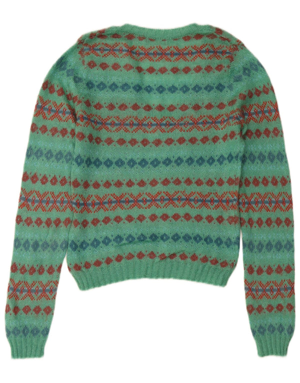 Maglione corto con scollo a V da donna SISLEY UK 14 Medio Turchese Fair Isle