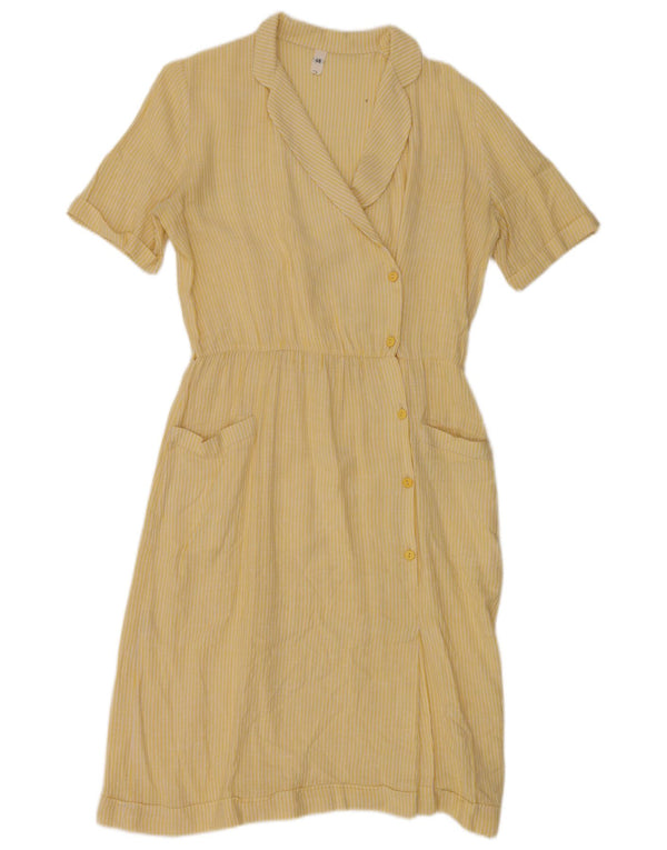 Abito camicia vintage da donna a maniche corte IT 46 grande gessato giallo
