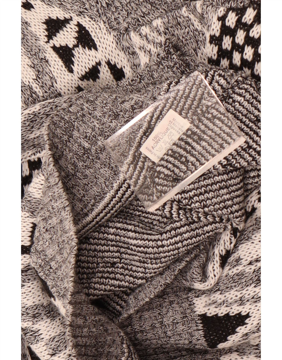 Maglione vintage da uomo con zip sul collo, grande acrilico geometrico grigio