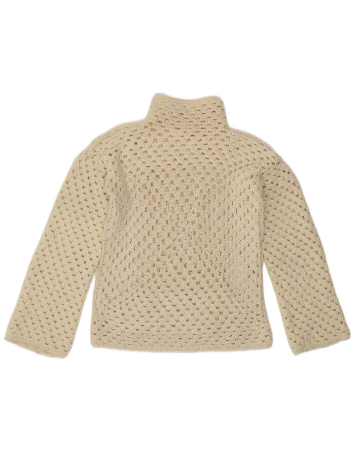 Maglione da donna vintage con collo a tartaruga trasparente, UK 14, medio, bianco sporco