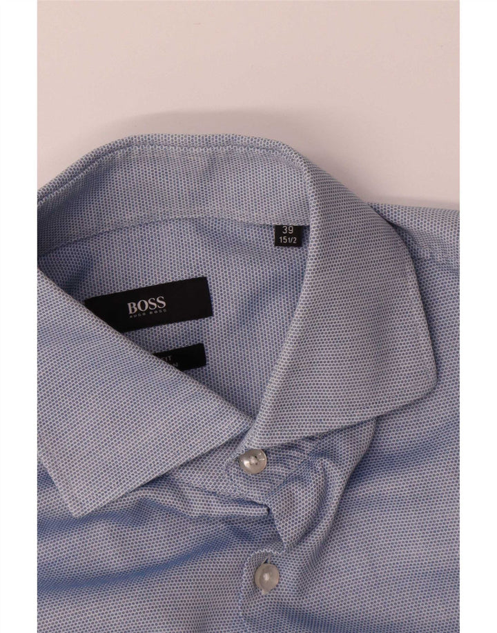 Camicia da uomo Hugo Boss taglia 39 15 1/2 cotone maculato blu medio