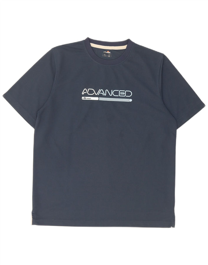 ELLESSE T-shirt grafica da uomo Top medio in poliestere blu navy