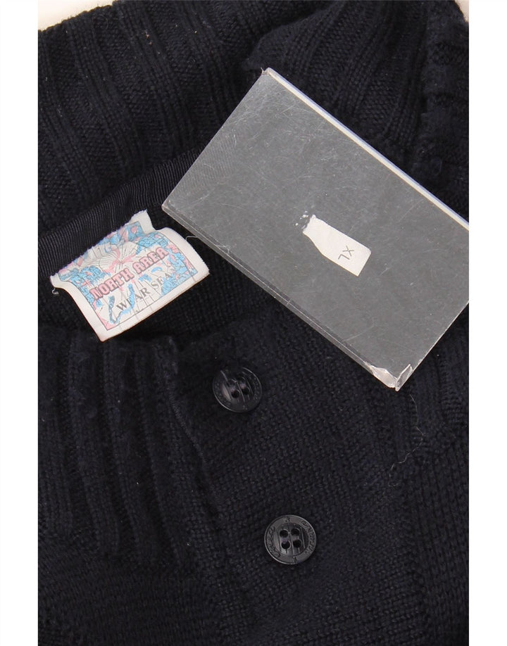 Maglione cardigan da uomo vintage XL in lana vergine blu navy