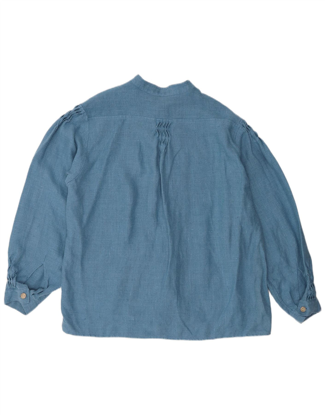 Camicetta oversize a maniche lunghe da donna vintage top EU 42 grande lino blu