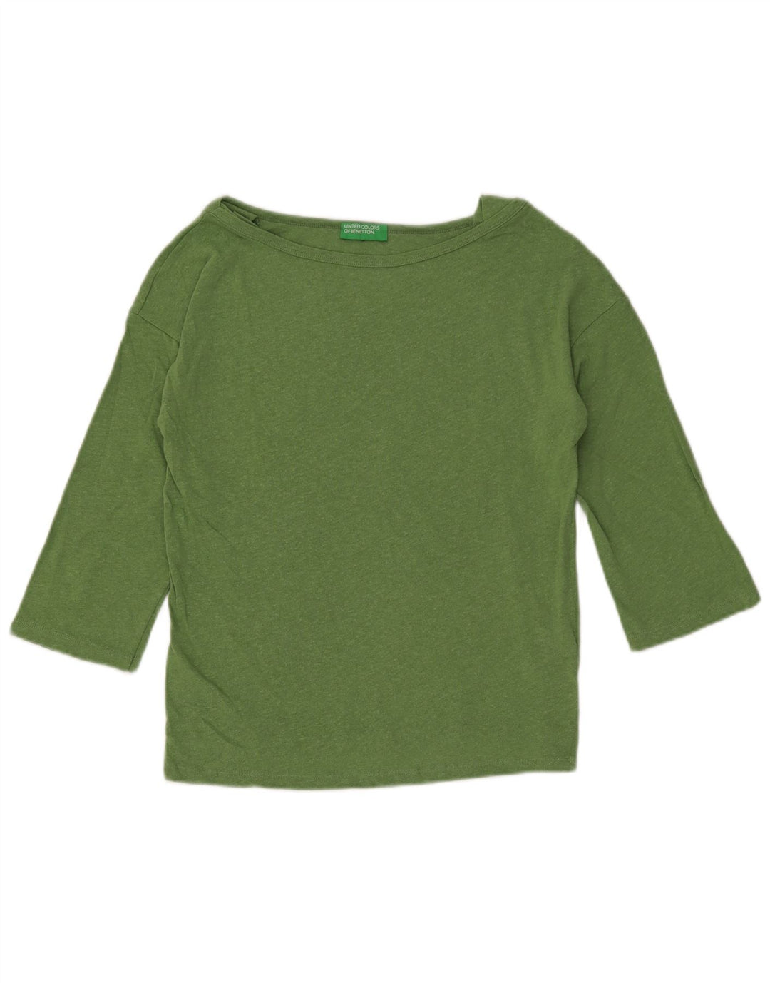 BENETTON Top corto da donna manica 3/4 UK 12 cotone screziato verde medio