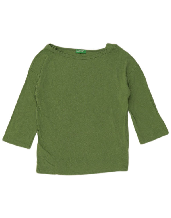 BENETTON Top corto da donna manica 3/4 UK 12 cotone screziato verde medio