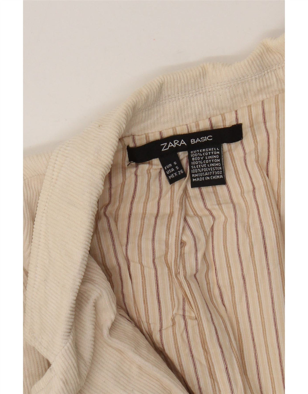 Giacca blazer in velluto a coste a 3 bottoni da donna Zara UK 8 piccola in cotone beige