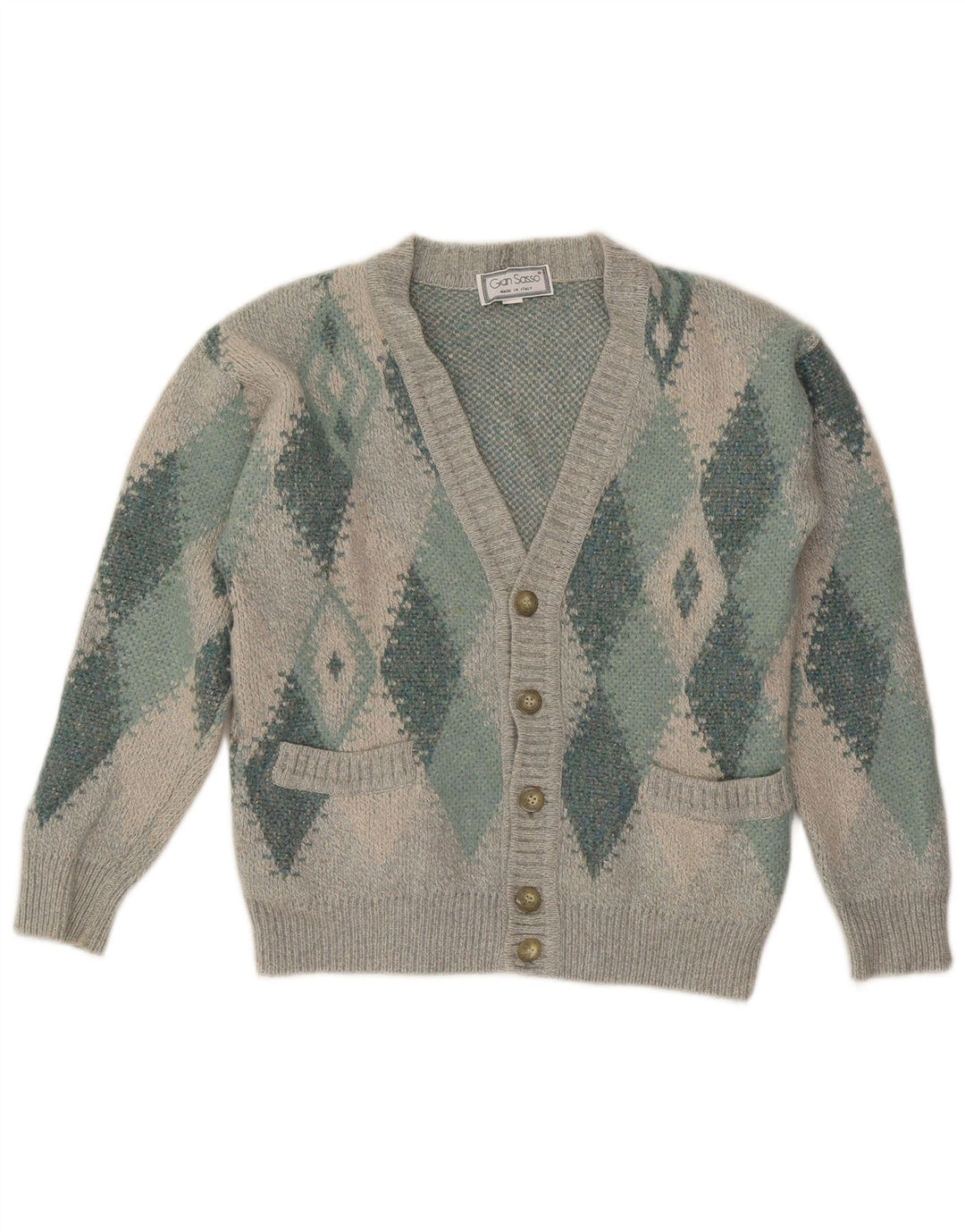 Maglione cardigan da uomo Gran Sasso Grigio medio Argyle/Diamond Wool