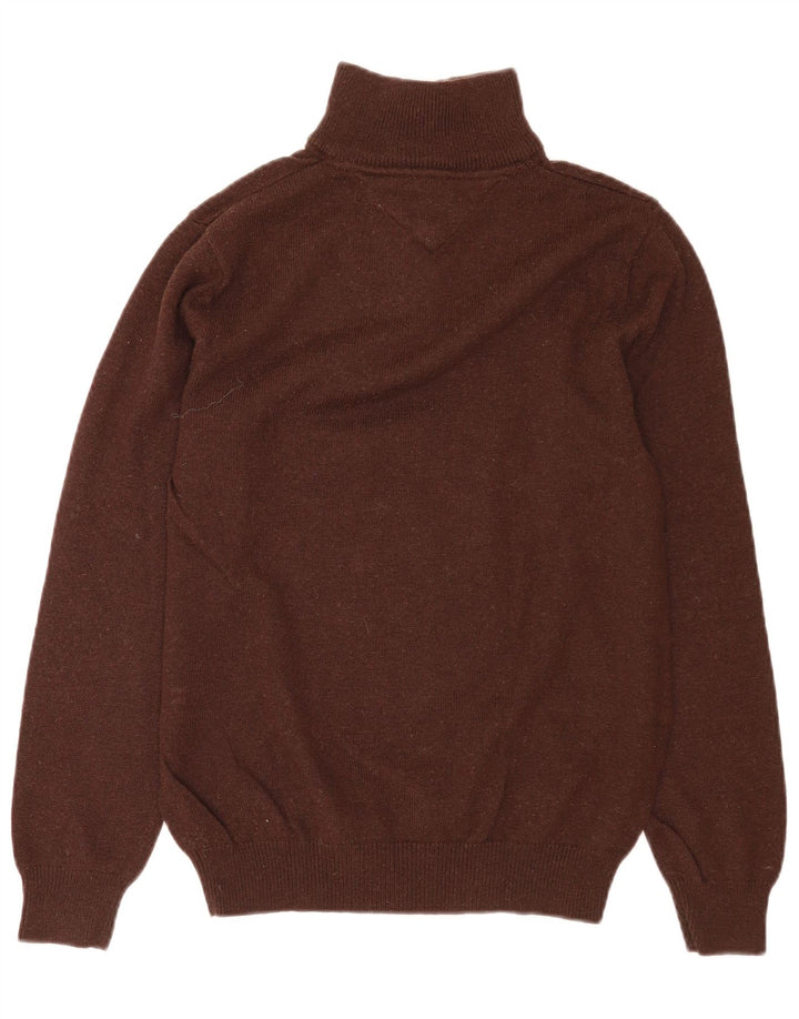 Tommy Hilfiger Maglione da uomo con zip e collo in lana d'agnello marrone piccolo