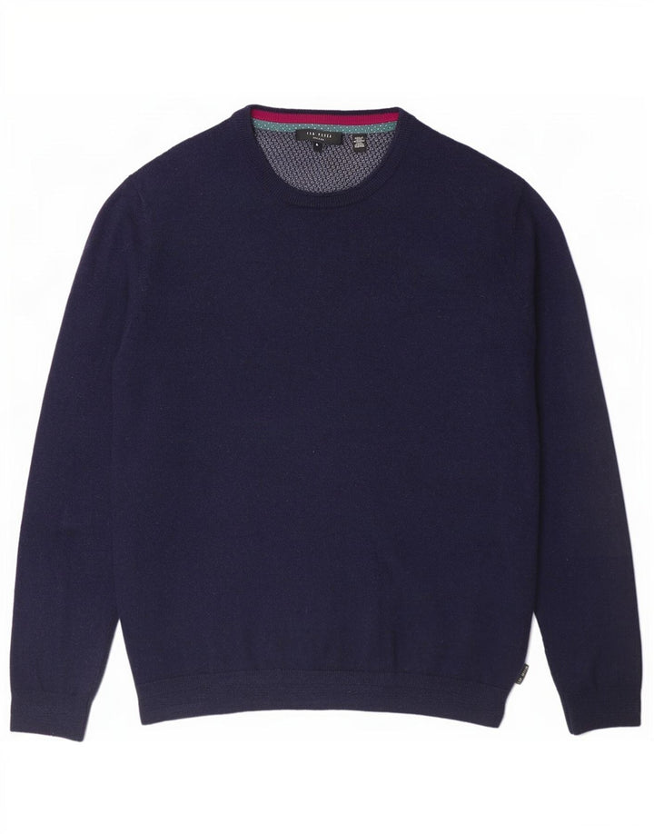 Maglione maglione girocollo da uomo Ted Baker taglia 4 grande lana blu navy