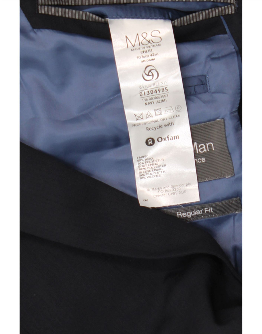 Giacca blazer a 2 bottoni da uomo Marks & Spencer UK 42 Large in lana blu navy