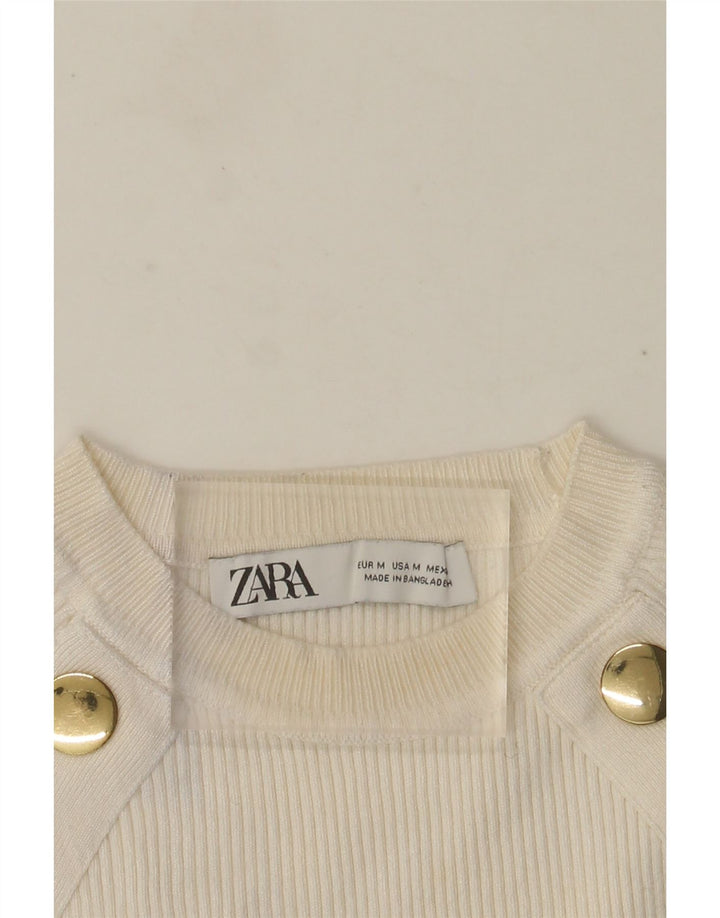 Maglione corto girocollo da donna Zara UK 12 bianco medio